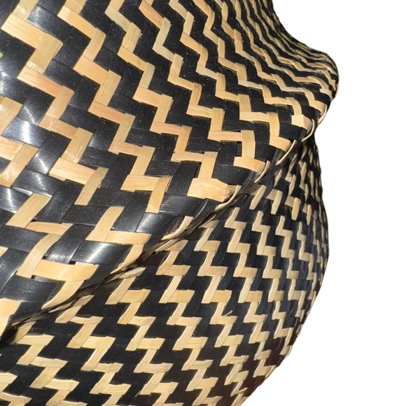 Handwoven Black & Natural Zigzag Basket Tote – 12”x 32.5”w/ 11” Handles - Picture 5 of 6